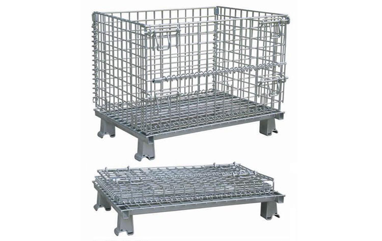 Collapsible wire storage container for warehouse material handling